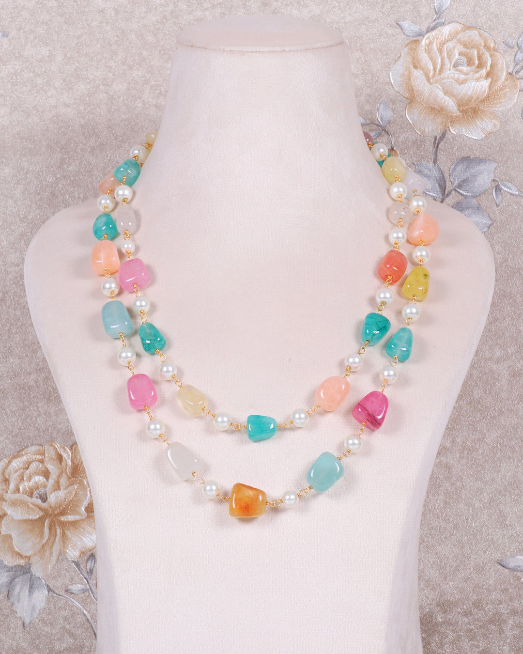 Natural Multi Quartz & Pearl Gemstone Beads Necklace Jewelry