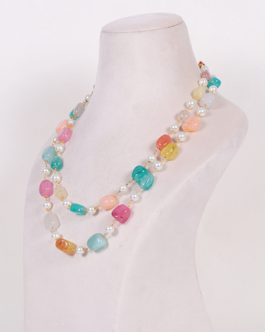 Natural Multi Quartz & Pearl Gemstone Beads Necklace Jewelry