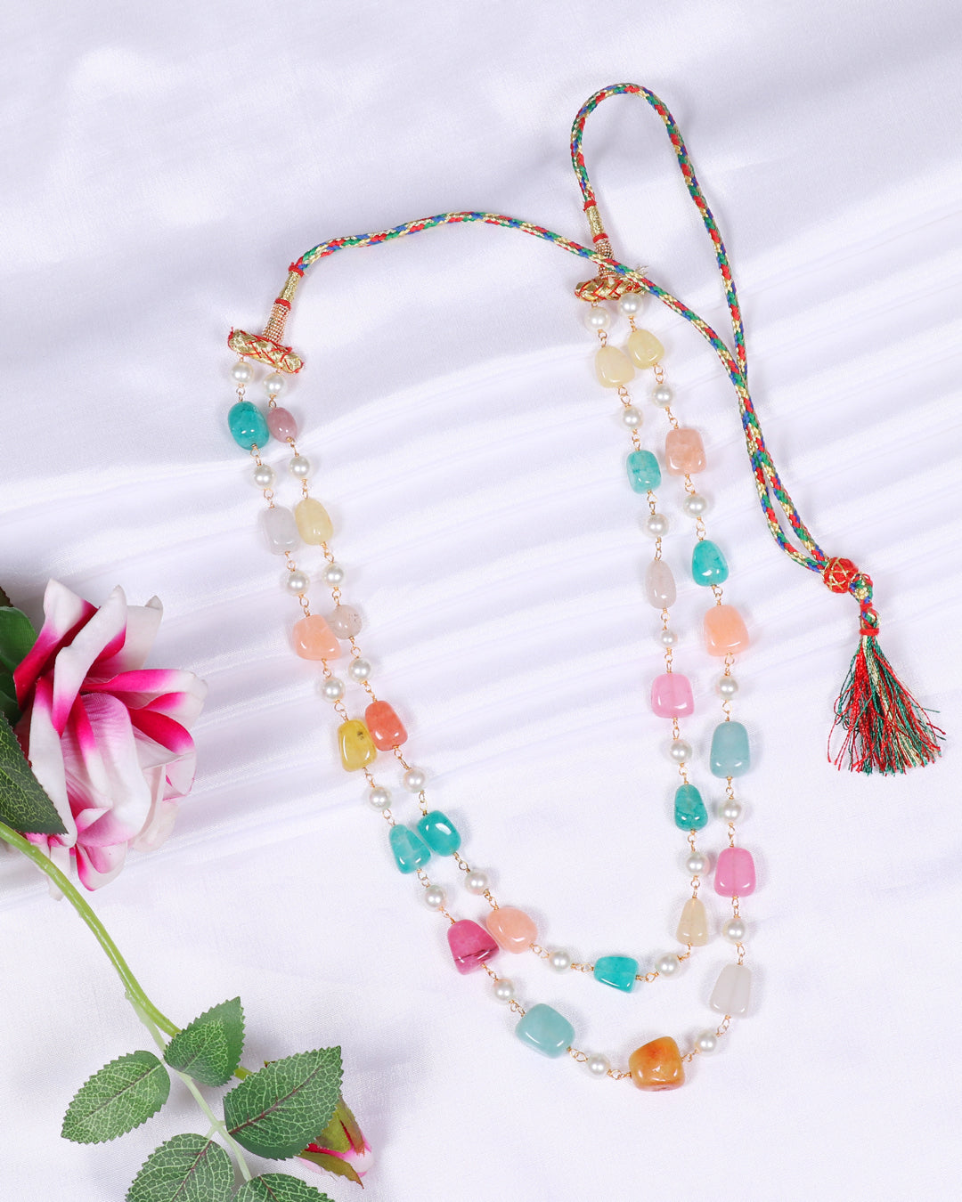 Natural Multi Quartz & Pearl Gemstone Beads Necklace Jewelry