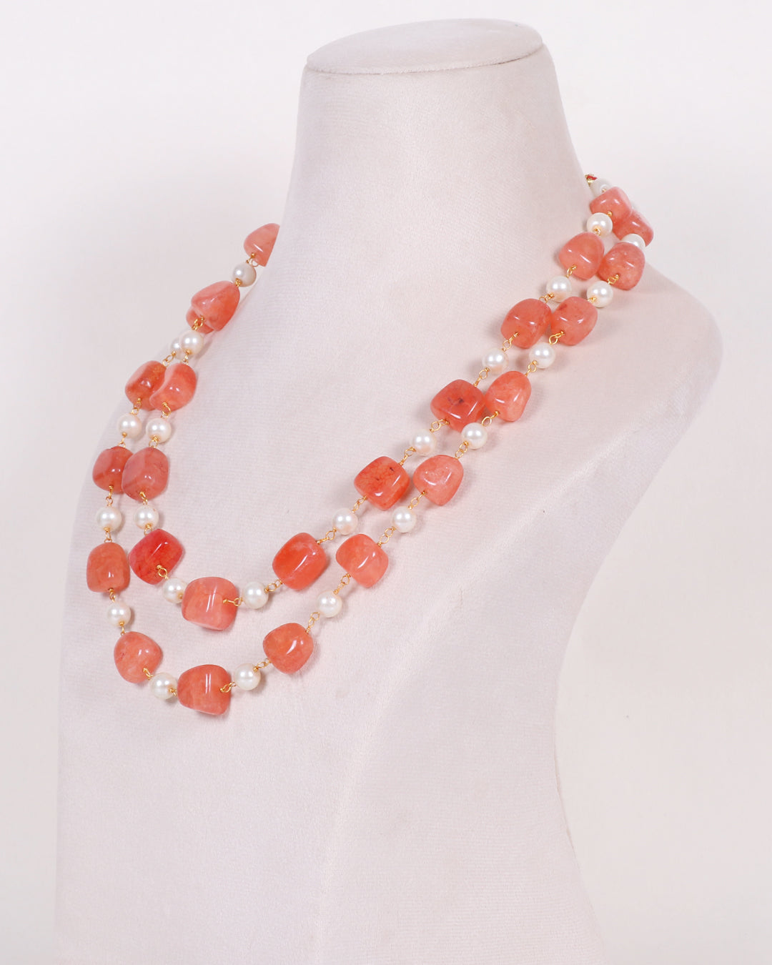 Natural Peach Quartz & Pearl Gemstone Beads Necklace Jewelry