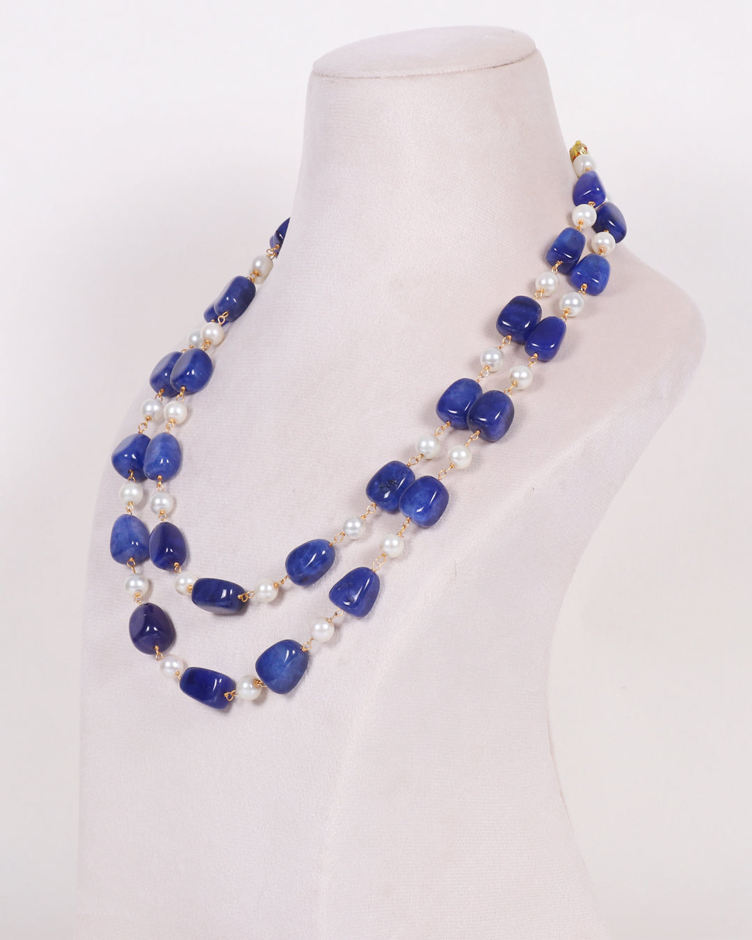 Natural Blue Quartz & Pearl Gemstone Beads Necklace Jewelry