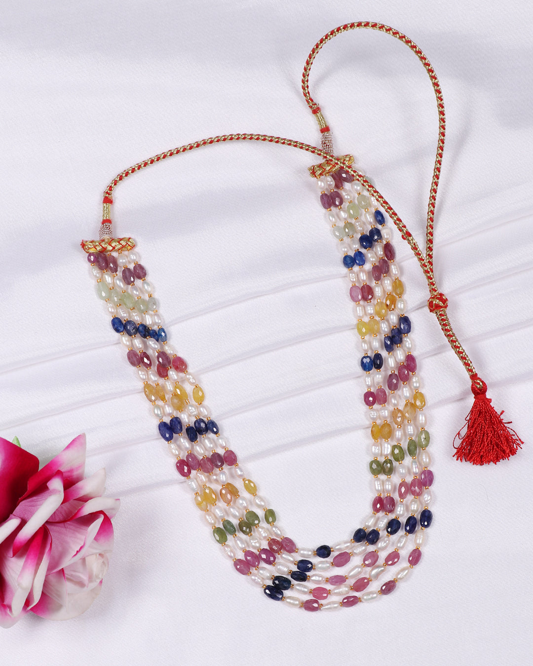 Natural Multi Sapphire & Pearl Gemstone Beads Necklace Jewelry