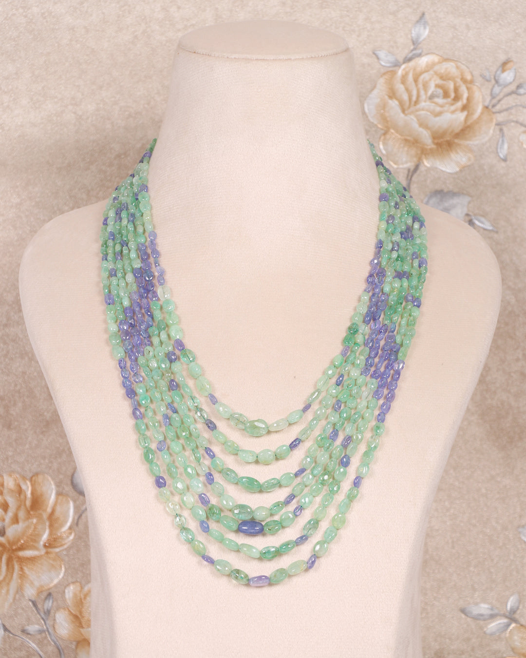 Natural Emerald & Tanzanite Gemstone Beads Necklace Jewelry