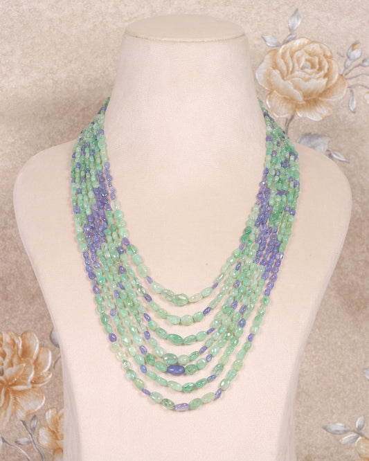 Natural Emerald & Tanzanite Gemstone Beads Necklace Jewelry