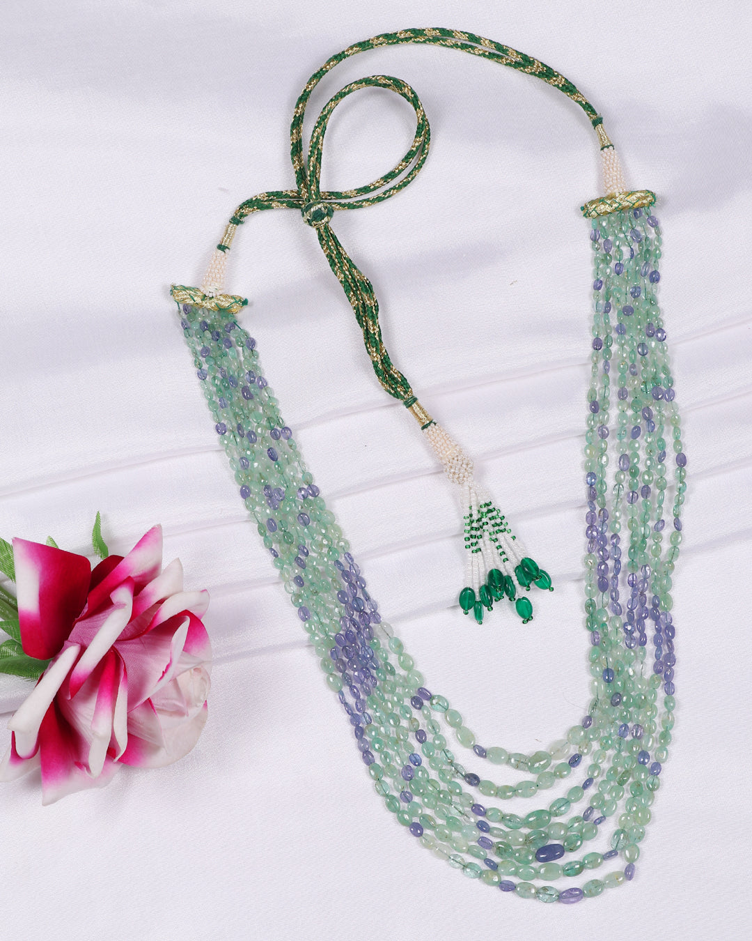 Natural Emerald & Tanzanite Gemstone Beads Necklace Jewelry