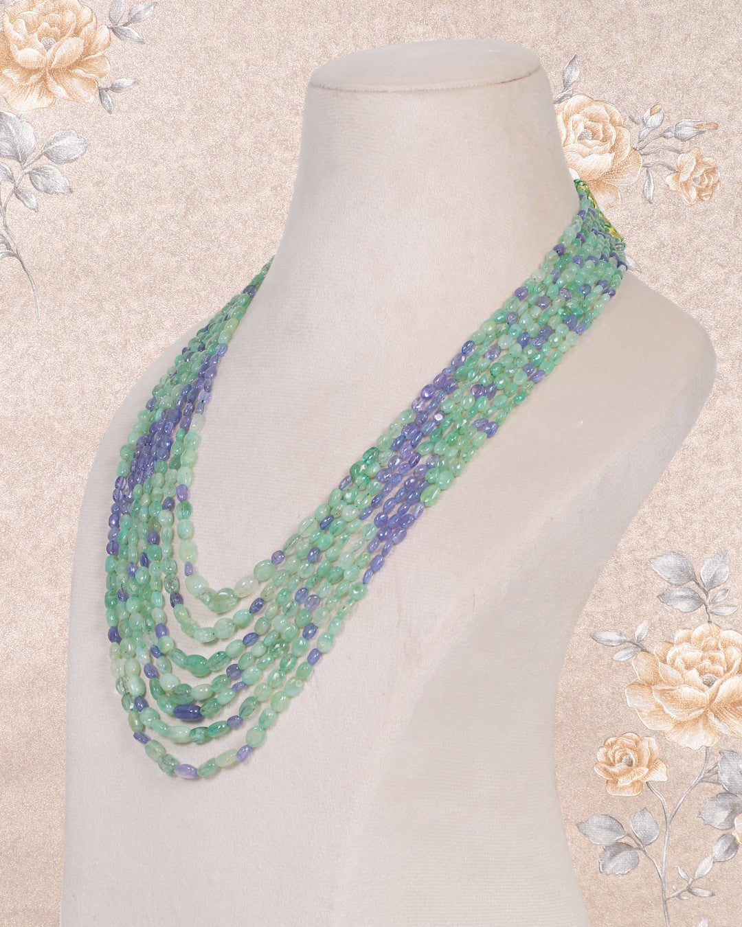 Natural Emerald & Tanzanite Gemstone Beads Necklace Jewelry