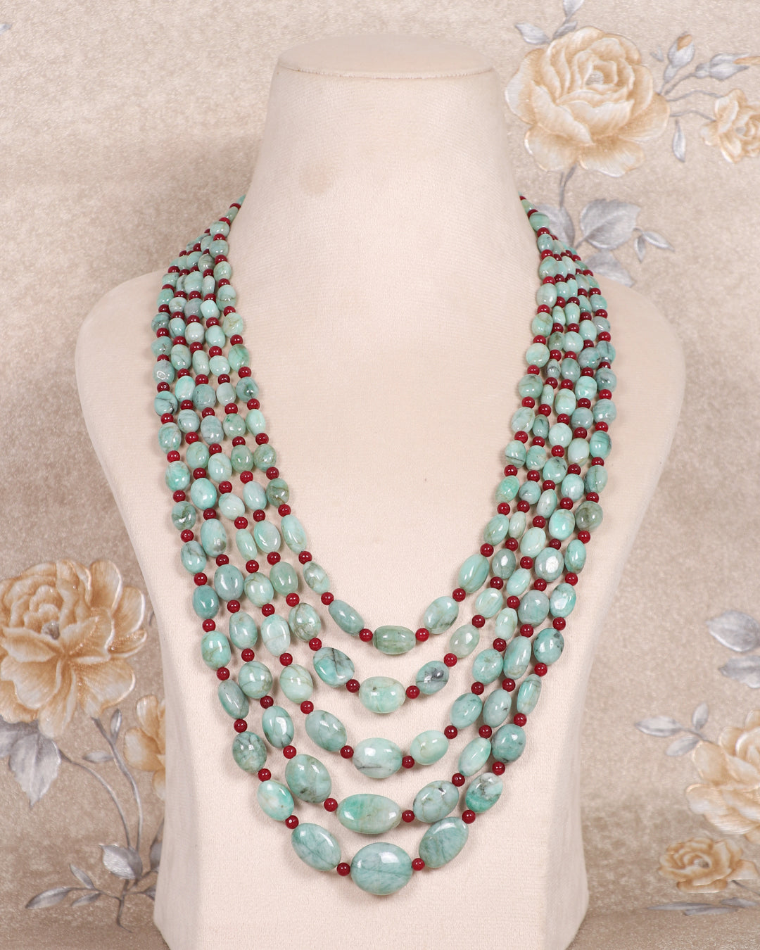 Natural Emerald & Red Jade Gemstone Beads Necklace Jewelry