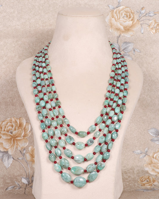Natural Emerald & Red Jade Gemstone Beads Necklace Jewelry