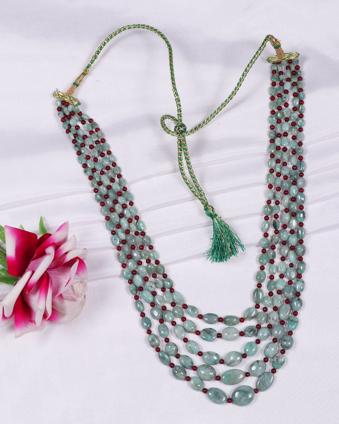 Natural Emerald & Red Jade Gemstone Beads Necklace Jewelry