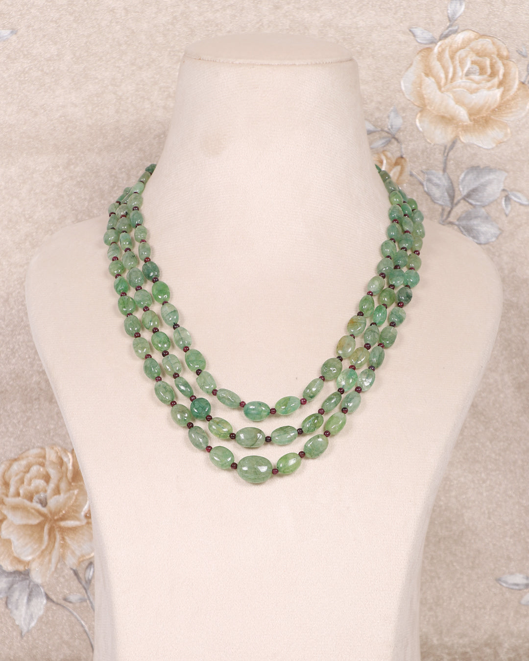 Natural Green Beryl & Garnet Gemstone Beads Necklace Jewelry