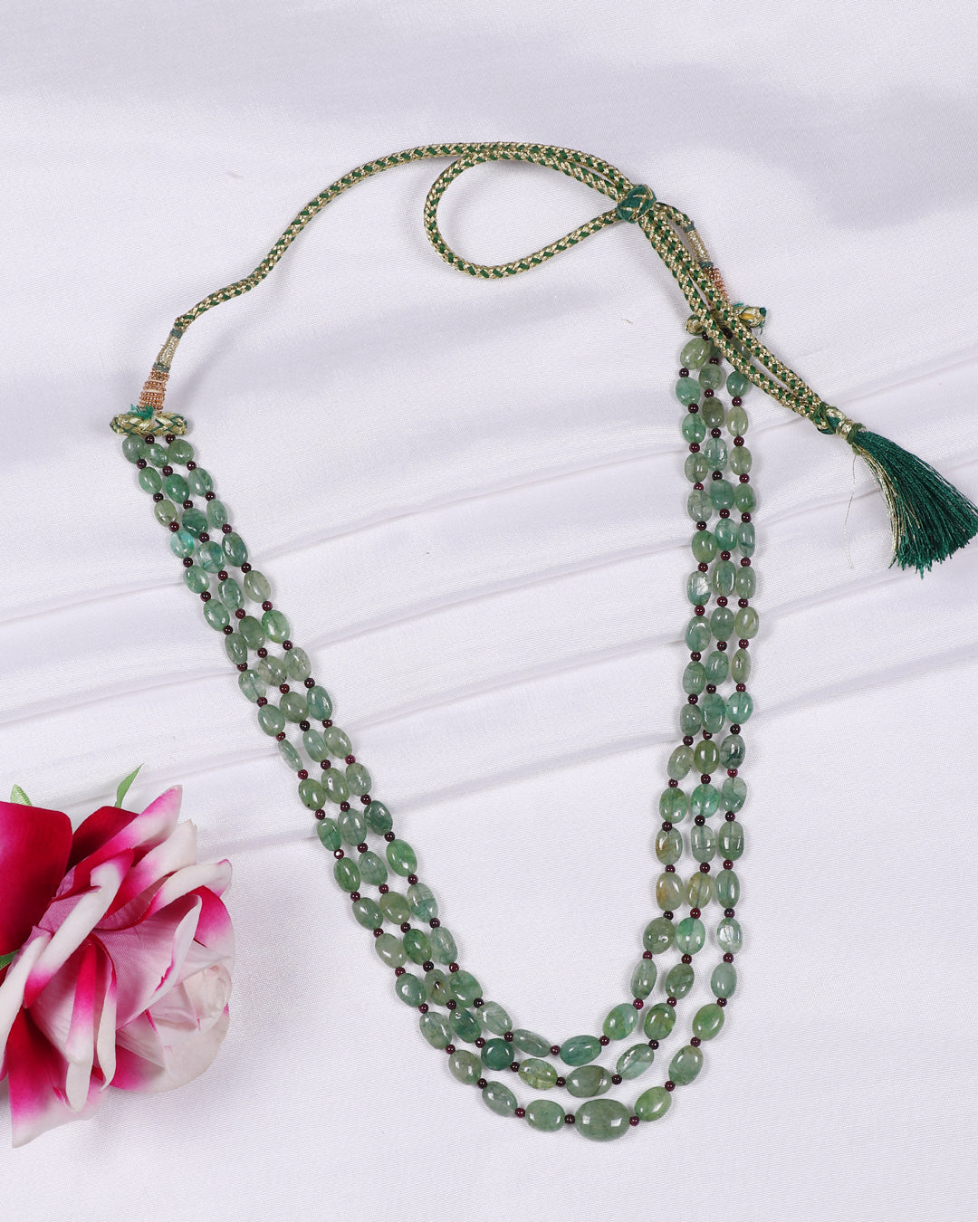 Natural Green Beryl & Garnet Gemstone Beads Necklace Jewelry