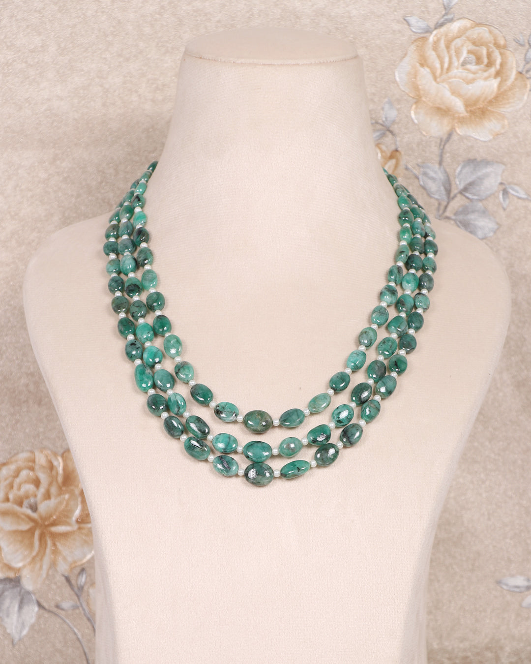 Natural Emerald & Pearl Gemstone Beads Necklace Jewelry