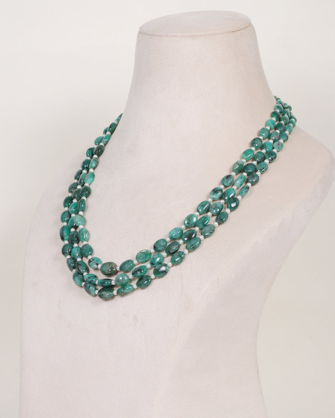 Natural Emerald & Pearl Gemstone Beads Necklace Jewelry