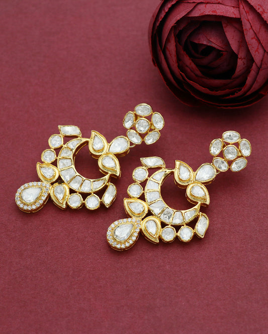 925 Silver Polki Chandelier Earring Jewelry