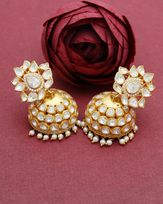 925 Silver Polki Jhumki Earring Jewelry