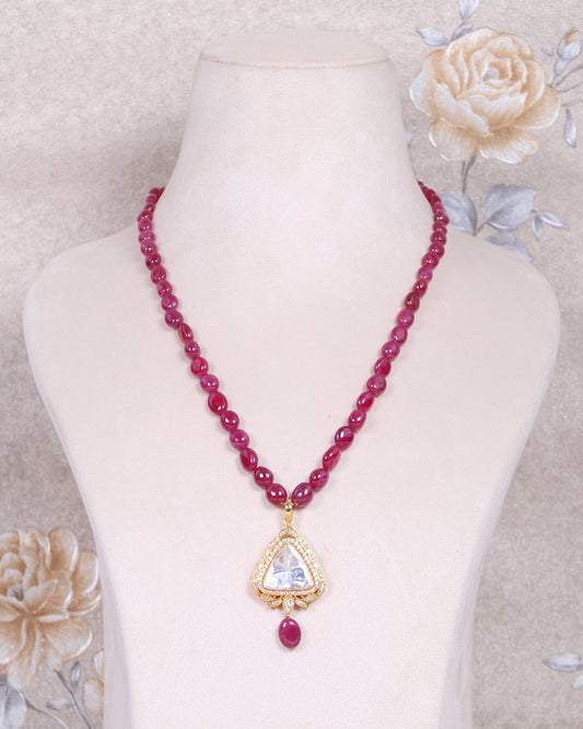 925 Silver Natural Ruby & Polki Gemstone Designer Necklace Jewelry