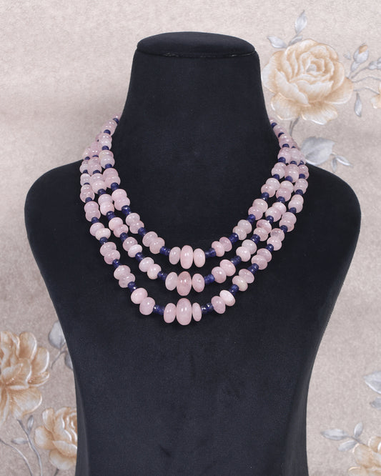 Natural Morganite & Blue Sapphire Gemstone Beads Necklace Jewelry