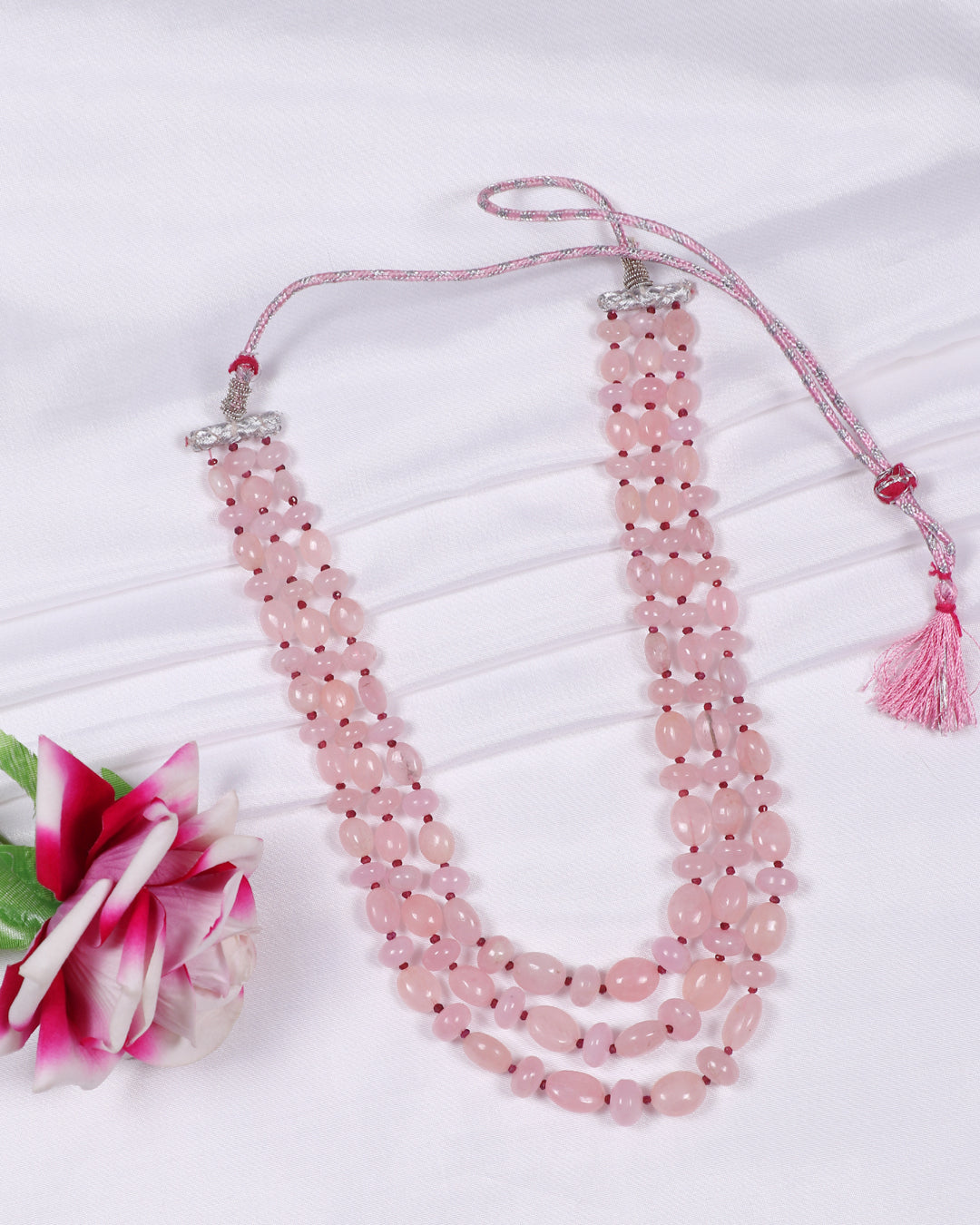 Natural Morganite & Ruby Gemstone Beads Necklace Jewelry