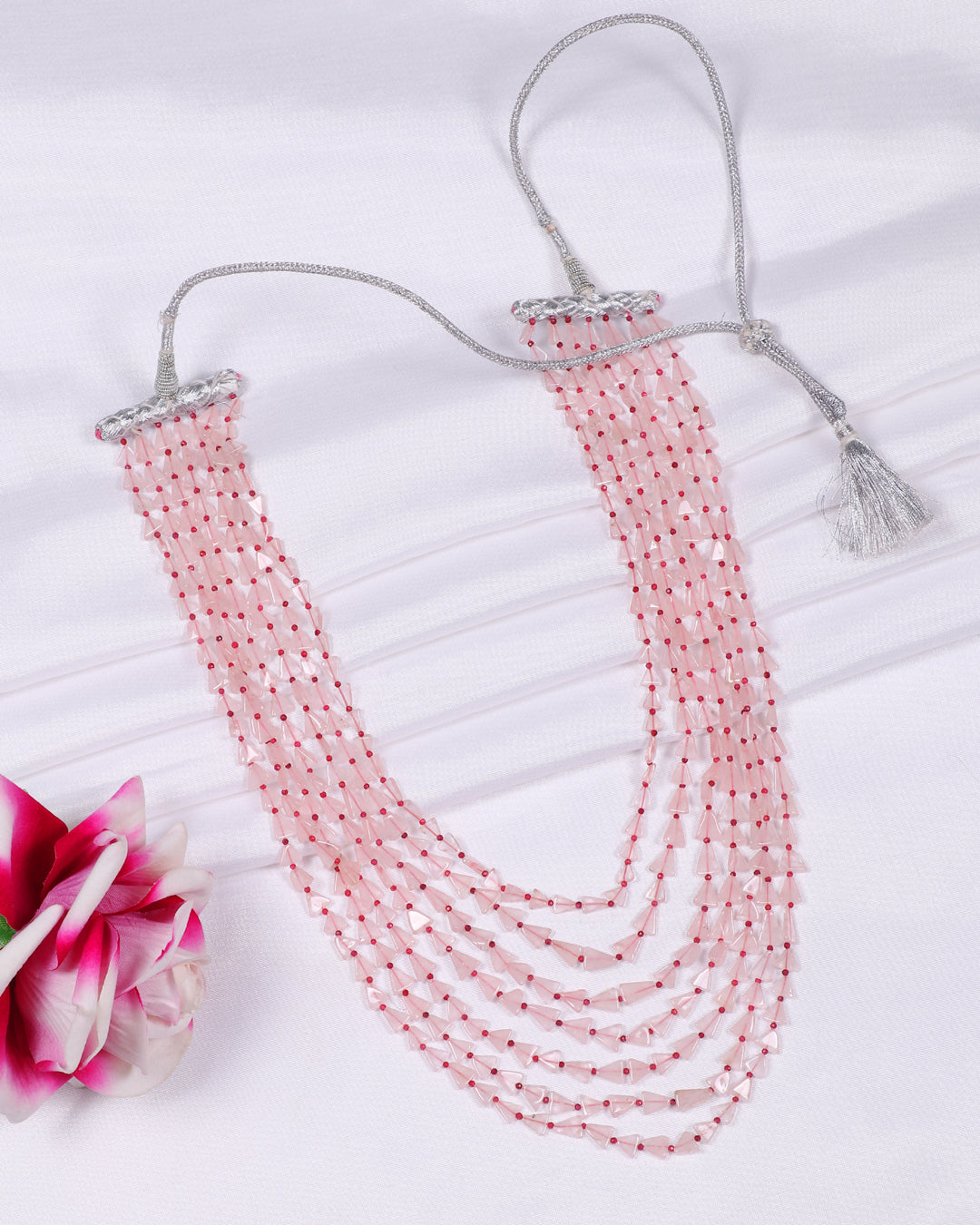 Natural rose Quartz & Jade Gemstone Beads Necklace Jewelry