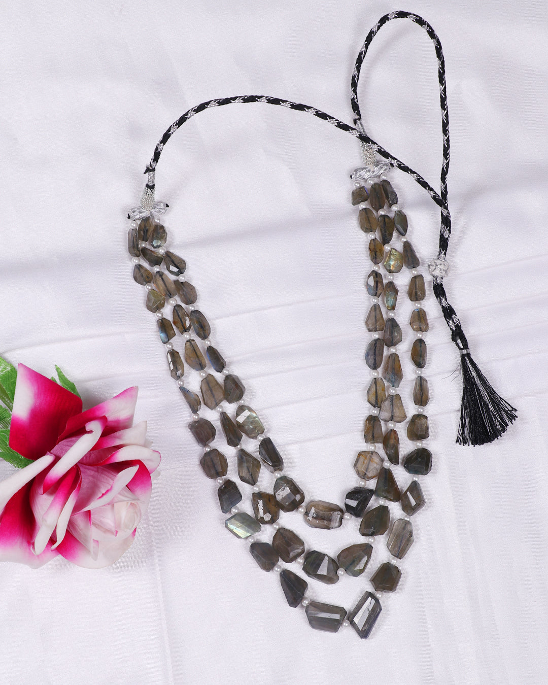 Natural Labradorite & Pearl Gemstone Beads Necklace Jewelry