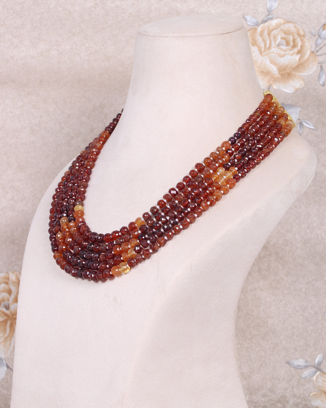 Natural Hessonite Garnet & Pearl Gemstone Beads Necklace Jewelry