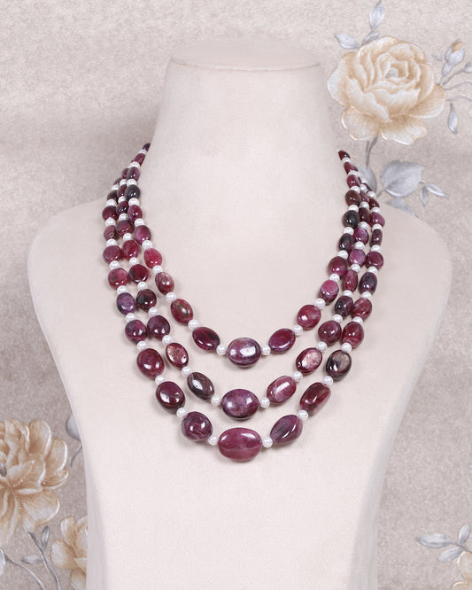 Natural Ruby & Pearl  Gemstone Beads Necklace Jewelry