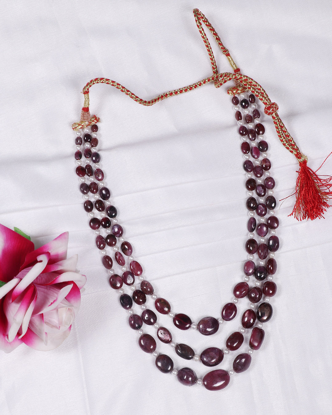 Natural Ruby & Pearl  Gemstone Beads Necklace Jewelry