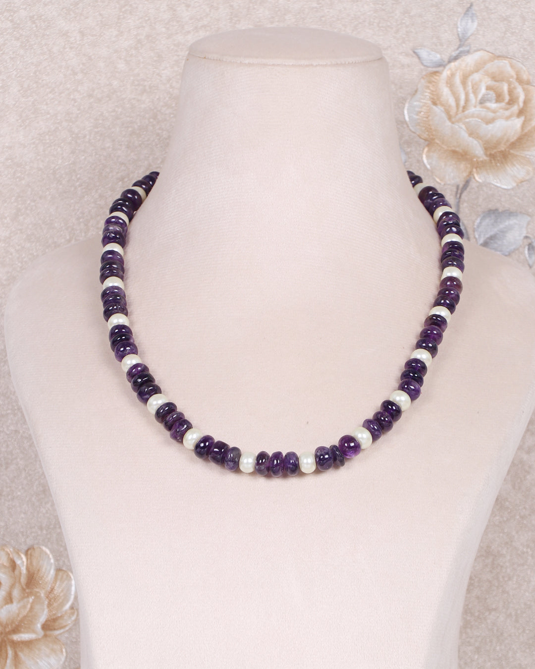 Natural Amethyst & Pearl Gemstone Beads Necklace Jewelry