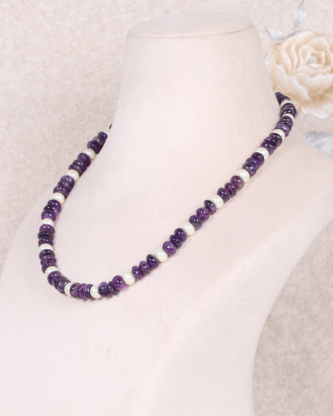 Natural Amethyst & Pearl Gemstone Beads Necklace Jewelry