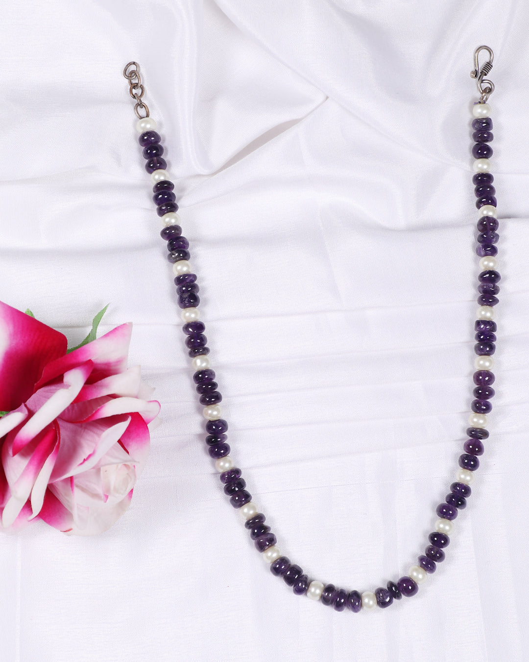 Natural Amethyst & Pearl Gemstone Beads Necklace Jewelry