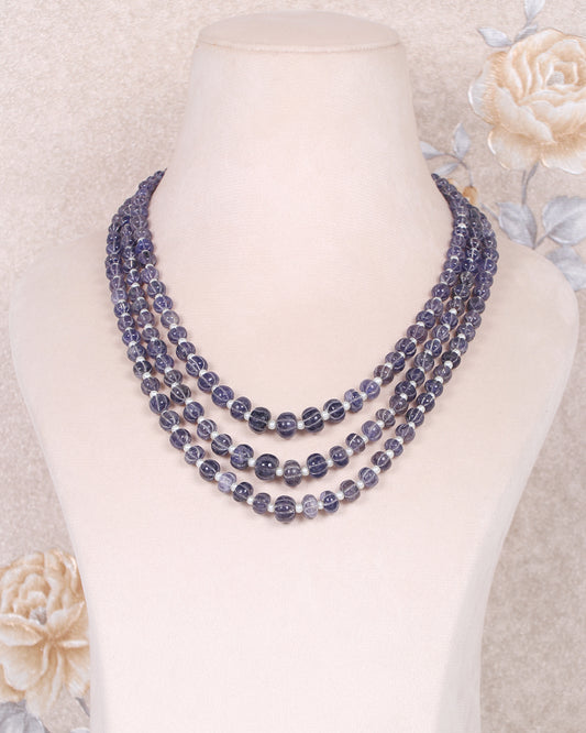 Natural Iolite & Pearl Gemstone Beads Necklace Jewelry