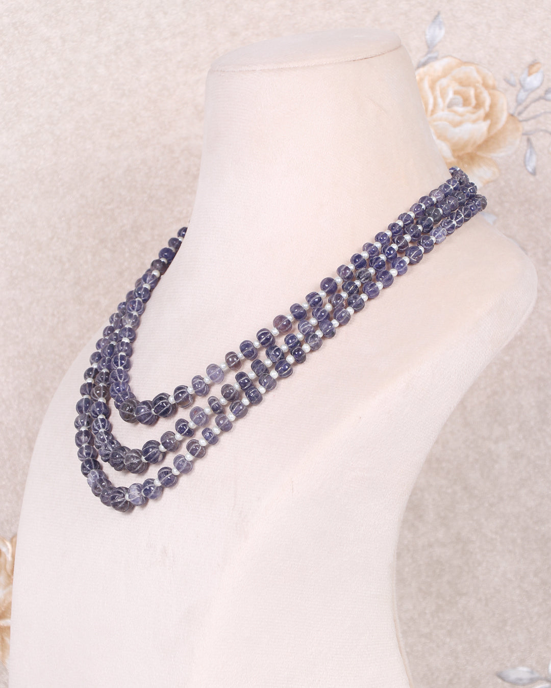 Natural Iolite & Pearl Gemstone Beads Necklace Jewelry