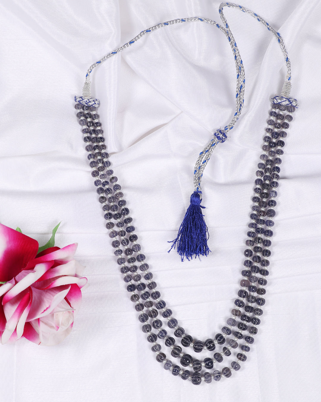 Natural Iolite & Pearl Gemstone Beads Necklace Jewelry