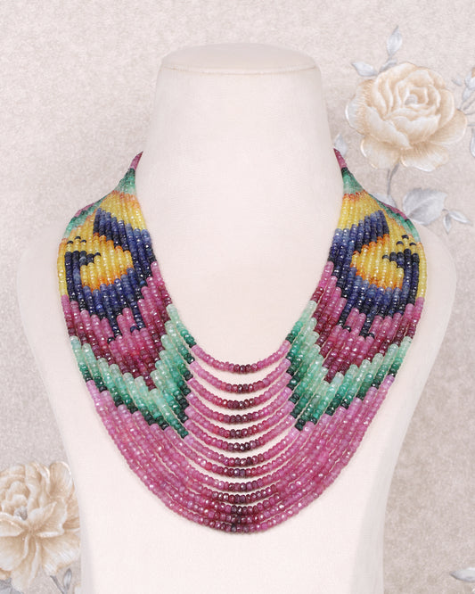 Natural Designer Peacock Multi Precious Sapphire Gemstone Beads Necklace Jewelry