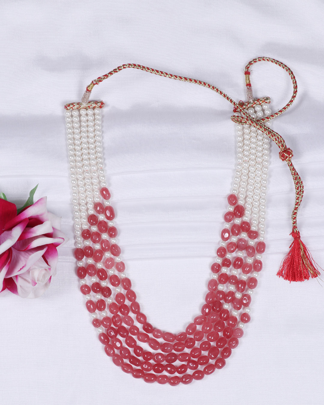 Natural Pink Quartz & Pearl Gemstone Beads Necklace Jewelry