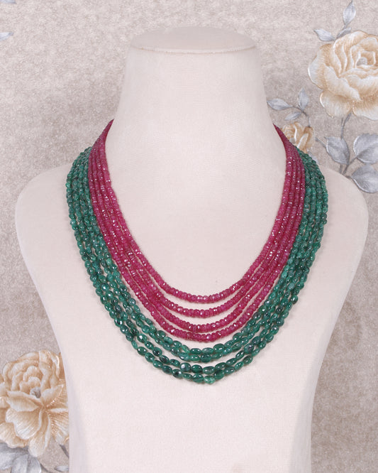 Natural Emerald & Ruby Gemstone Beads Necklace Jewelry