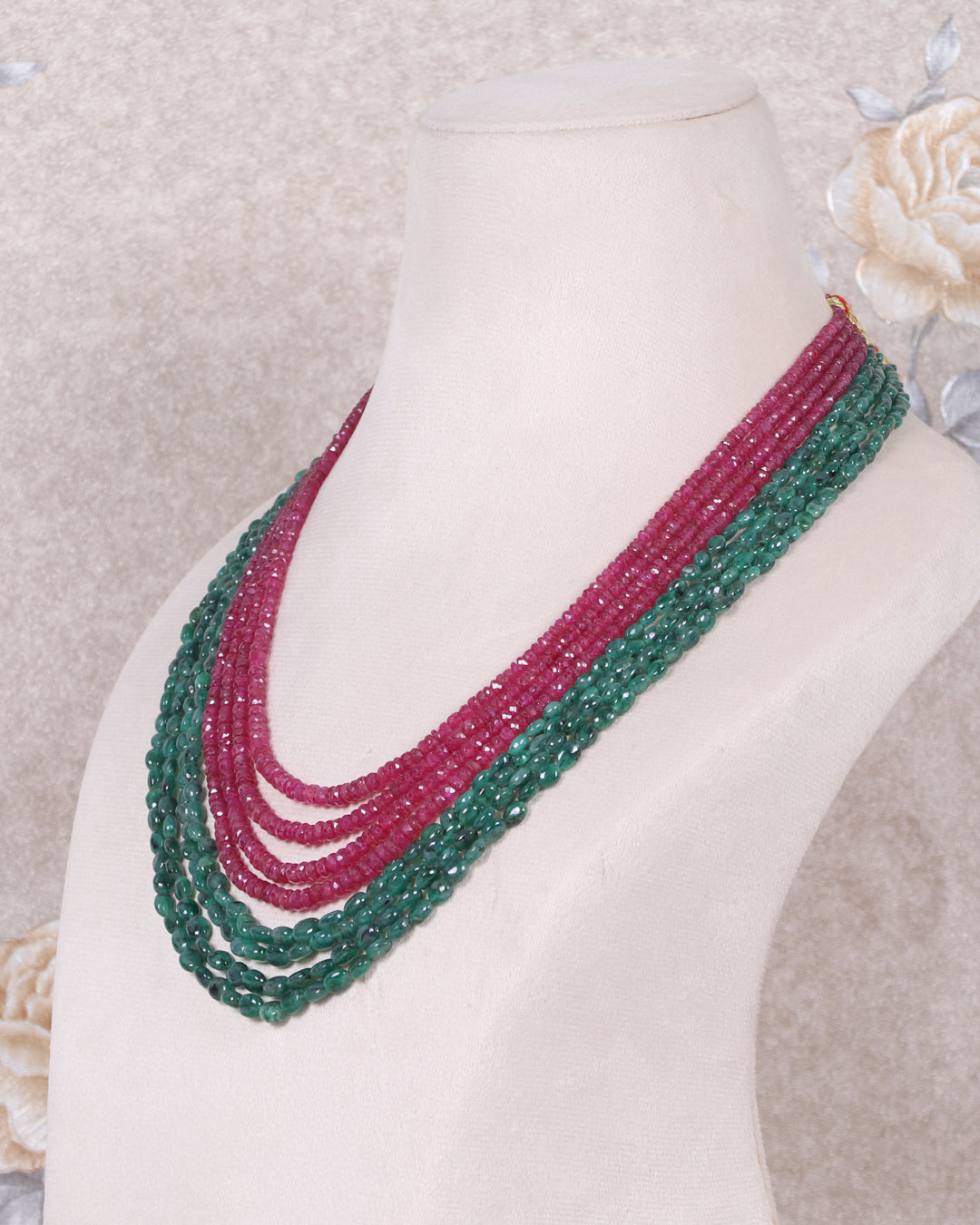 Natural Emerald & Ruby Gemstone Beads Necklace Jewelry