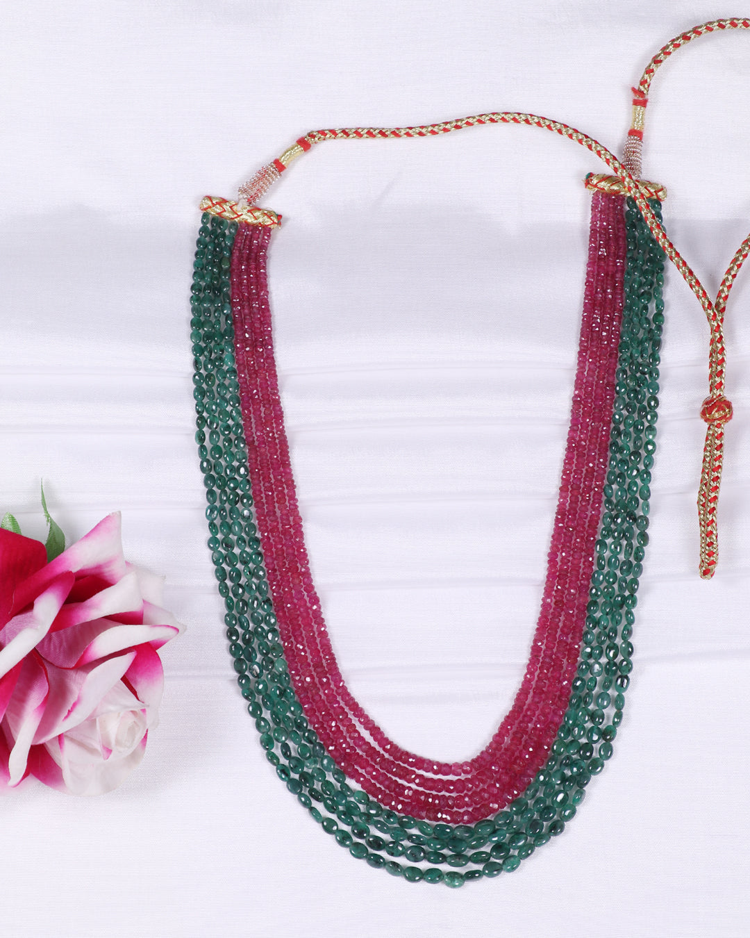 Natural Emerald & Ruby Gemstone Beads Necklace Jewelry