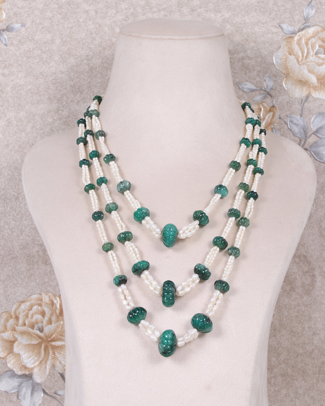 Natural Emerald & Pearl Gemstone Beads Necklace Jewelry