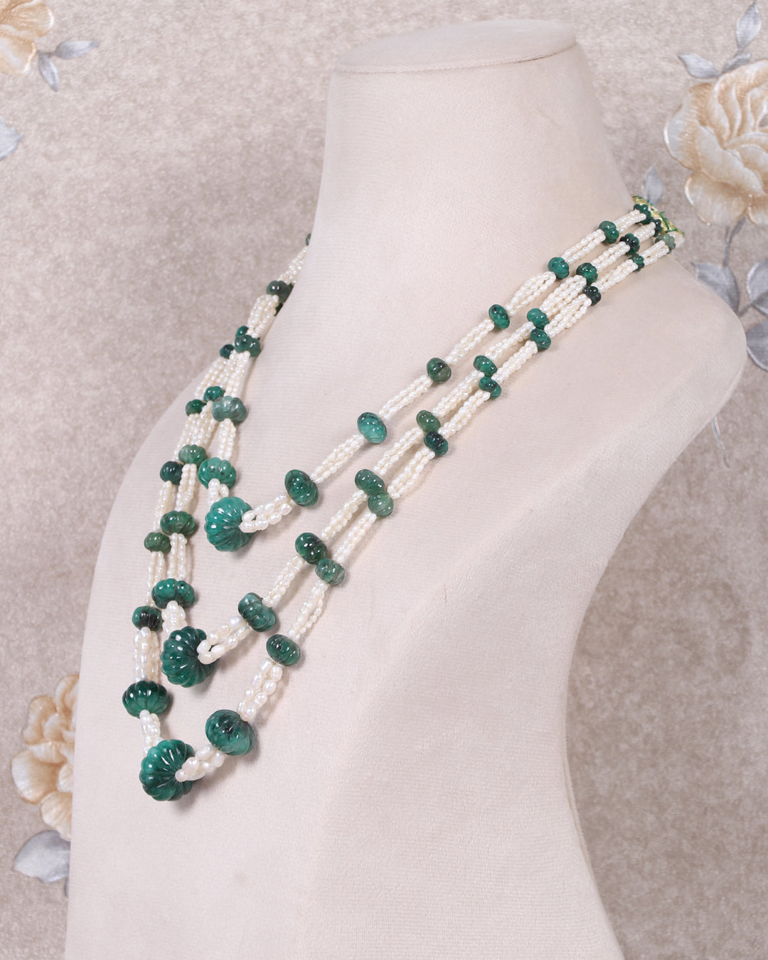 Natural Emerald & Pearl Gemstone Beads Necklace Jewelry