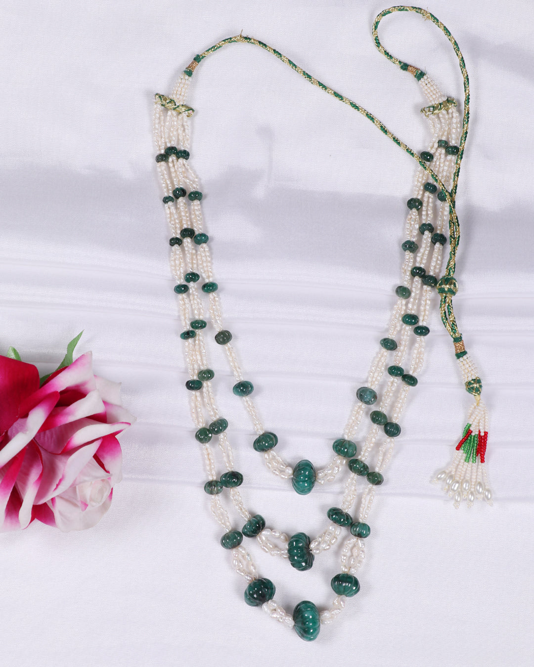 Natural Emerald & Pearl Gemstone Beads Necklace Jewelry