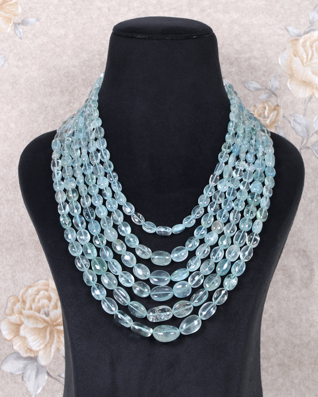 Natural Aquamarine Gemstone BeadsOval  Necklace Jewelry