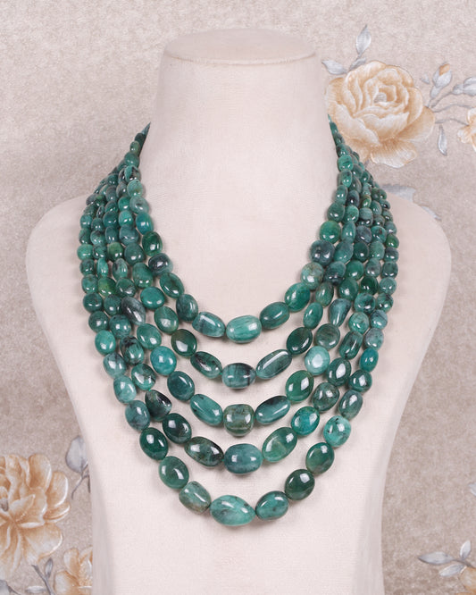 Natural Emerald Gemstone Oval Beads Necklace Jewelry