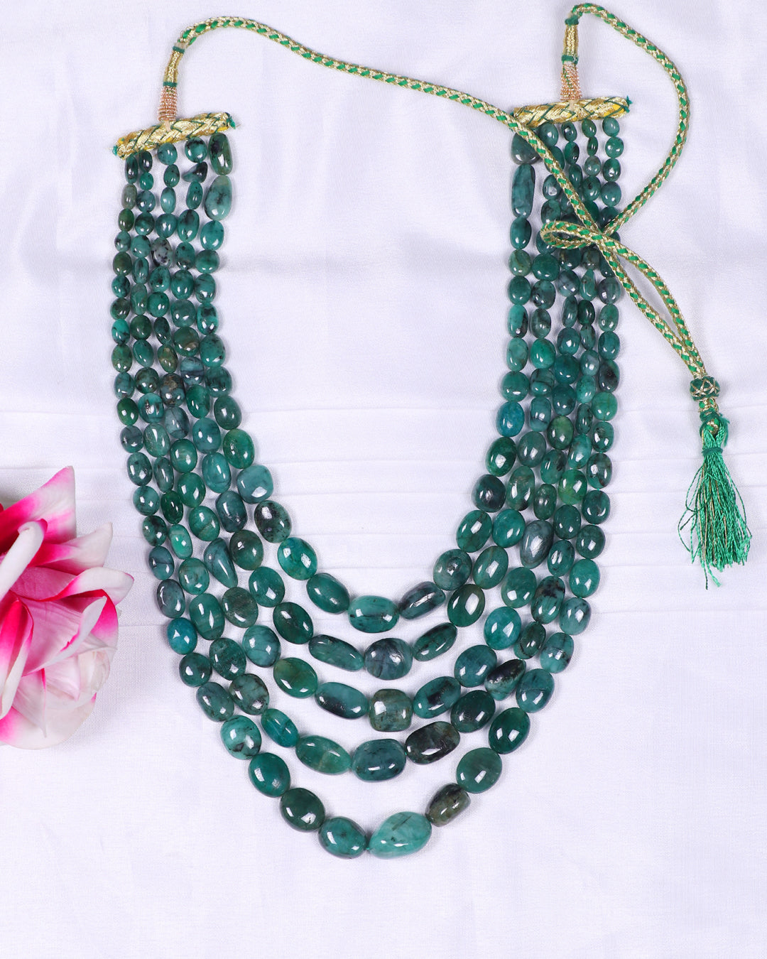 Natural Emerald Gemstone Oval Beads Necklace Jewelry