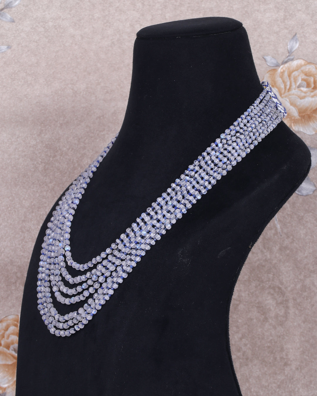 Natural Rainbow Moonstone & blue zade Gemstone Beads Necklace Jewelry