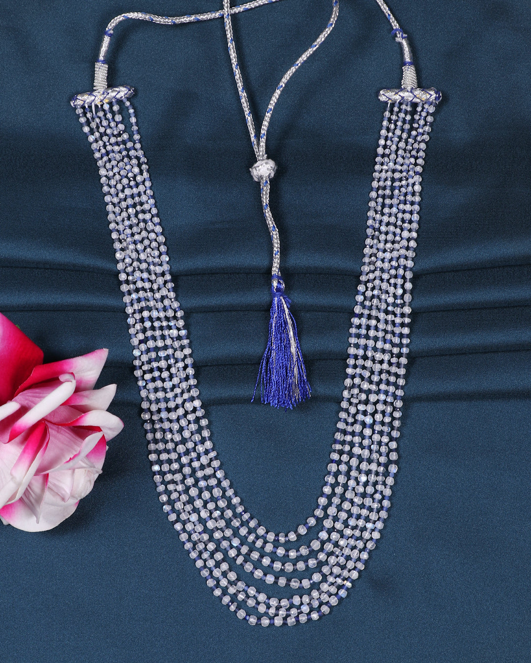 Natural Rainbow Moonstone & blue zade Gemstone Beads Necklace Jewelry