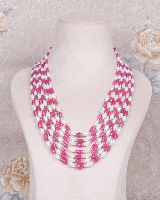 Natural Ruby & Pearl Gemstone Beads Necklace Jewelry