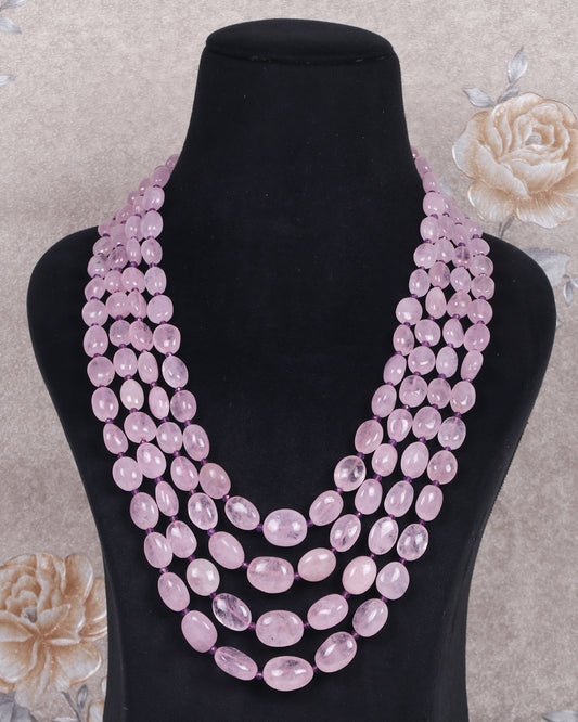 Natural Morganite & Amethyst Gemstone Oval Beads Necklace Jewelry