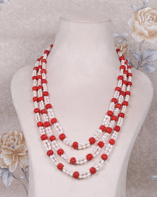Natural Coral & Pearl Gemstone pumpkin Beads necklace Jewelry