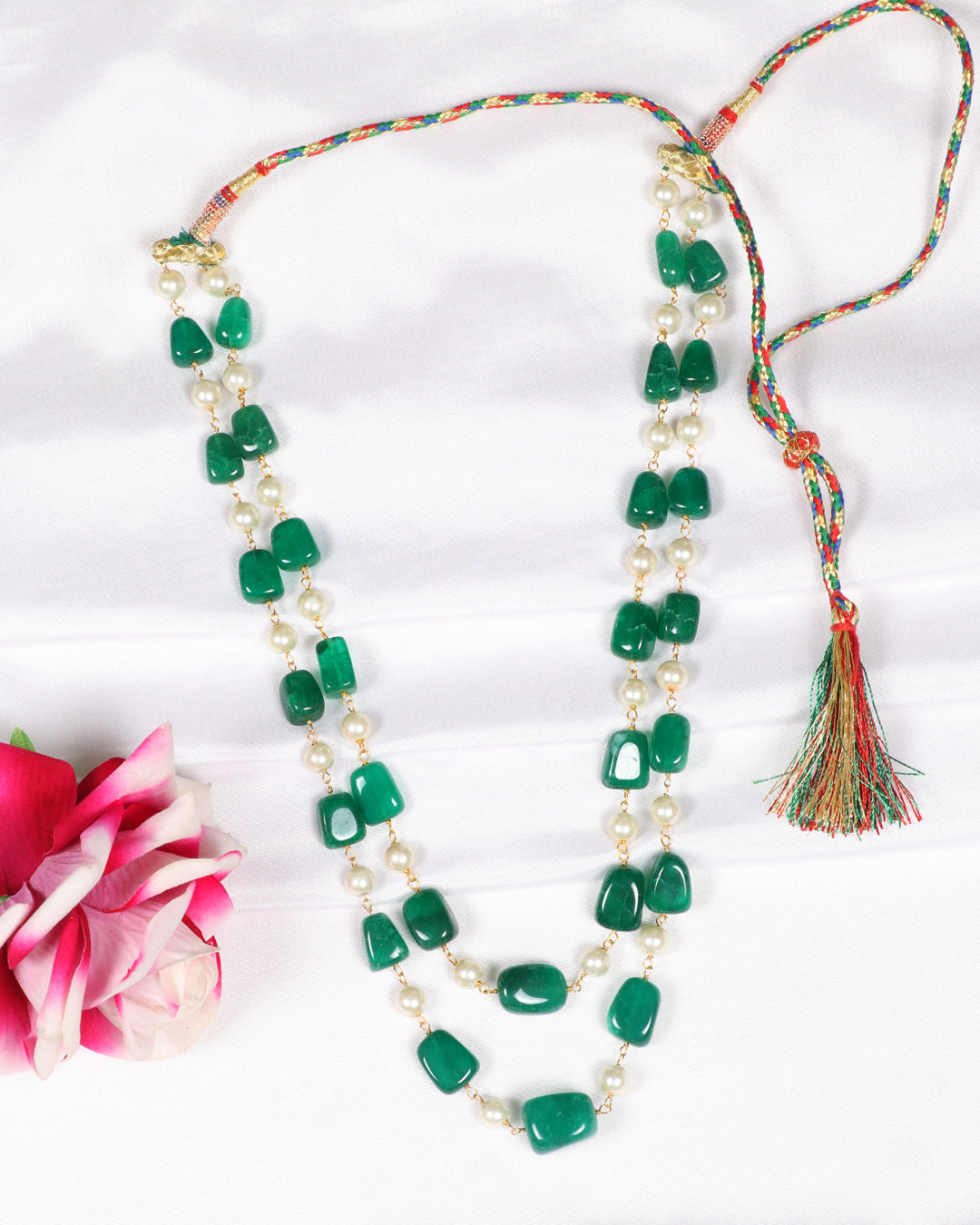 Natural Green Quartz & Pearl Gemstone Beads Necklace Jewelry